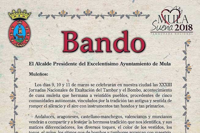 XXXIII Jornadas Nacionales de Exaltación del Tambor y Bombo (Mula, 9.10 y 11 de marzo de 2018)